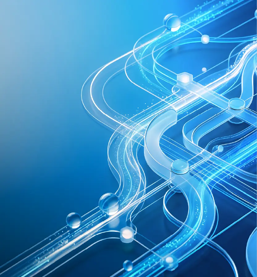 Glowing blue pathways and connected nodes illustrate AI-driven integrated supply chain planning.