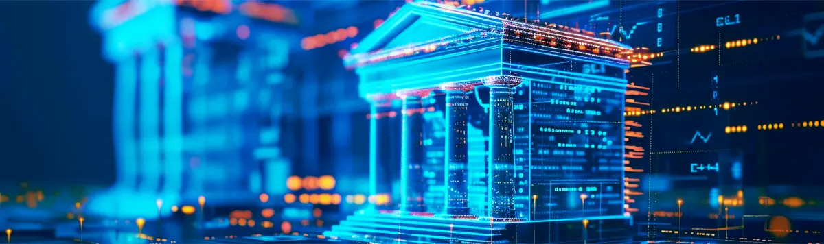 Futuristic digital city with glowing data streams and network connections representing smart city technology and urban IoT