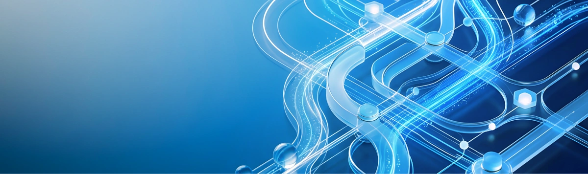 Glowing blue pathways and connected nodes illustrate AI-driven integrated supply chain planning.
