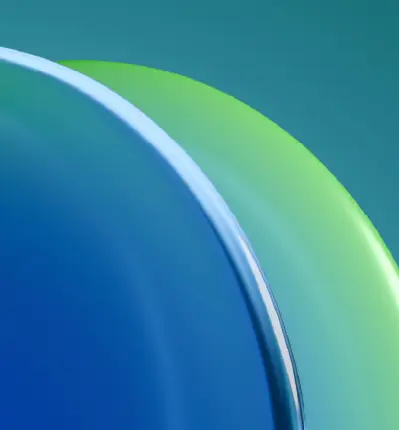 Blue and green curves overlapping on teal, symbolizing medical device sales and service teams aligned as one company.