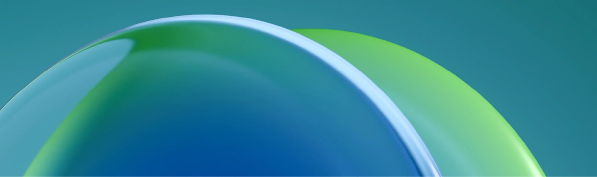 Blue and green curves overlapping on teal, symbolizing medical device sales and service teams aligned as one company.